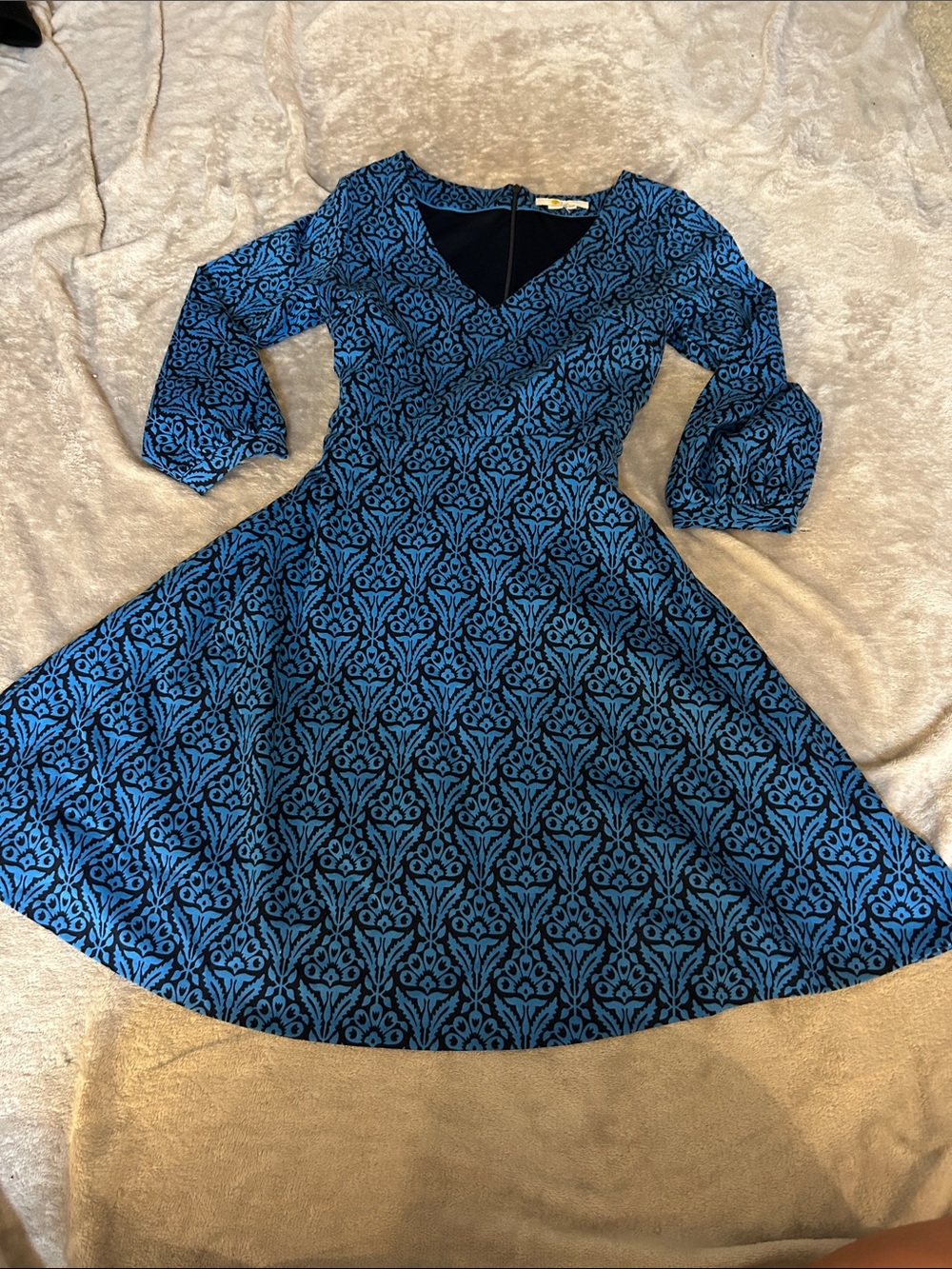 Boden floral fit and flare v neck dress